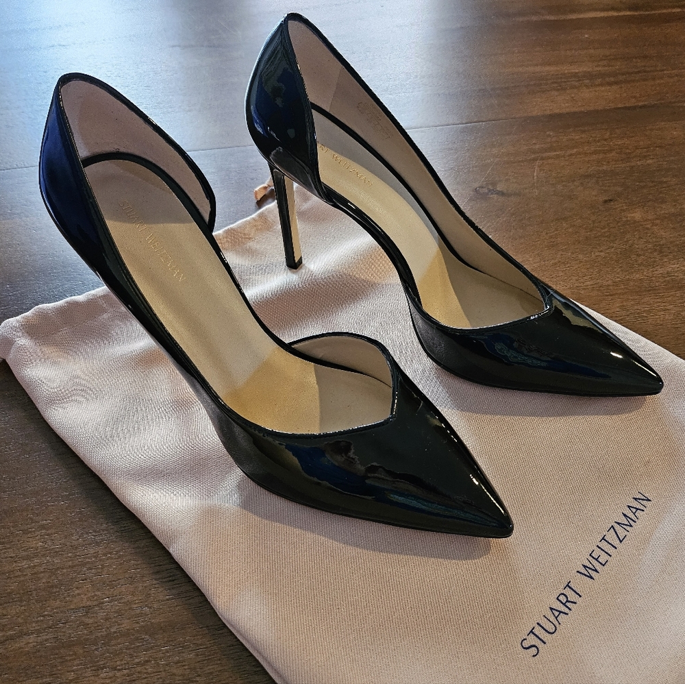Stuart Weitzman Avenue 95 black patent d'orsay pump heels 9.5 40